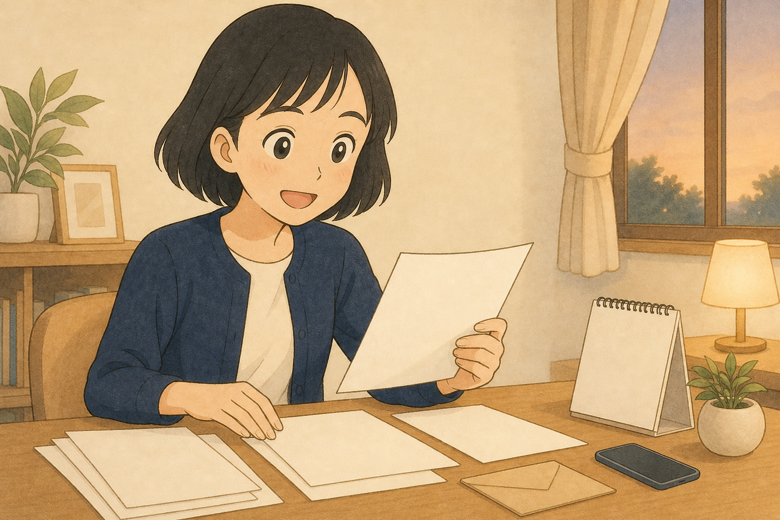 エステ契約の書類を確認するきいちゃんのイラスト