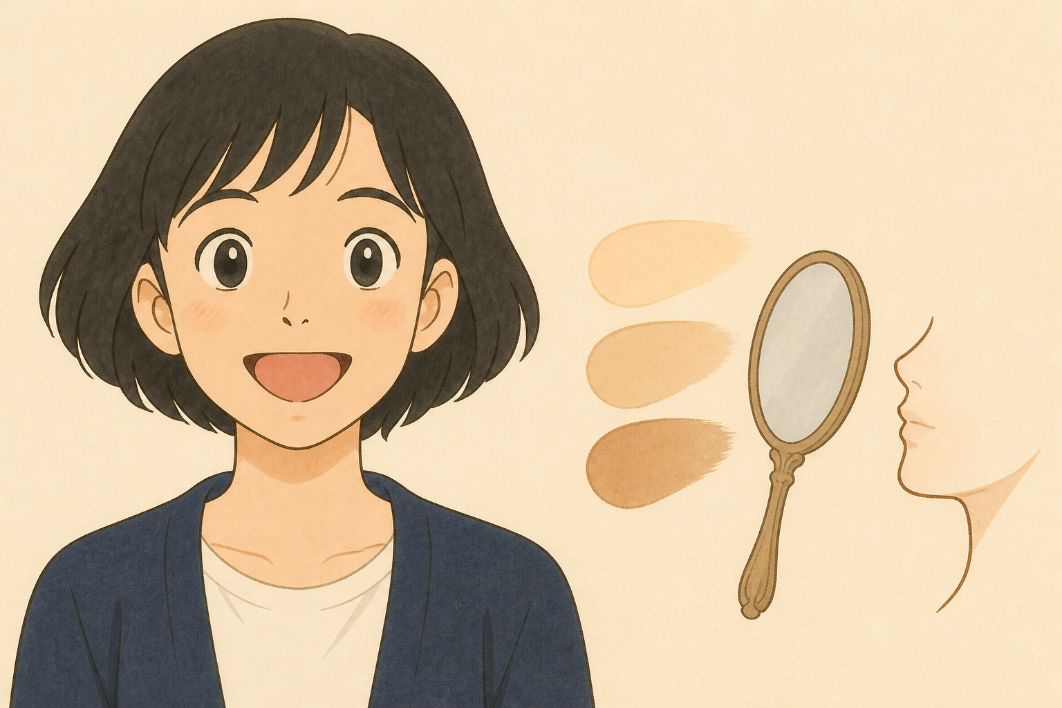 フェイスラインで複数のファンデーション色を見比べる女性