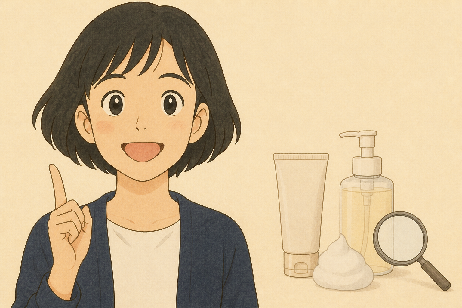 日やけ止め容器の落とし方表示を洗顔料と見比べる女性