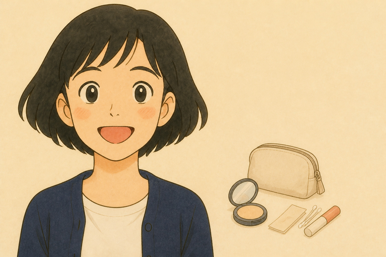 外出先でティッシュを使い必要な部分だけ化粧直しする女性