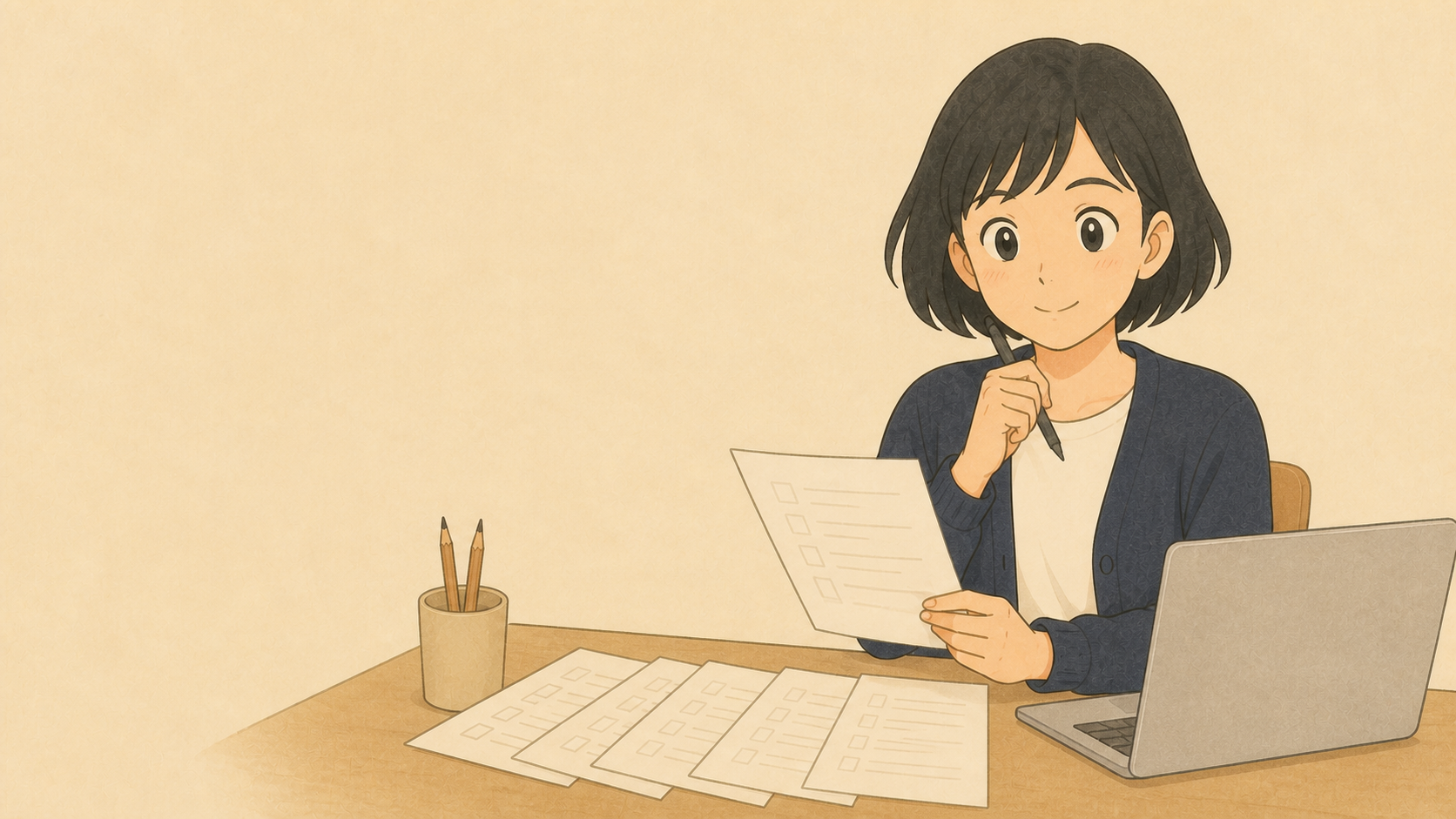 マネーフォワード対応税理士を選ぶ質問項目を確認するきいちゃんのイラスト