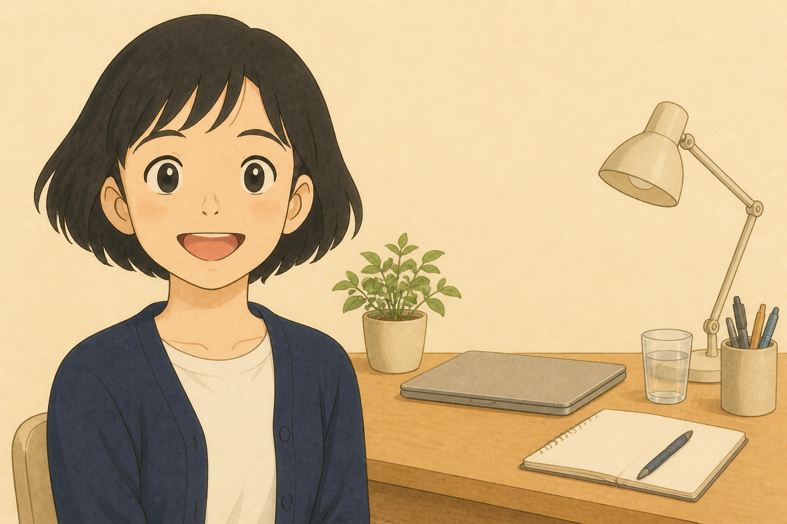 足・肘・画面の距離を調整する在宅ワーク中の女性