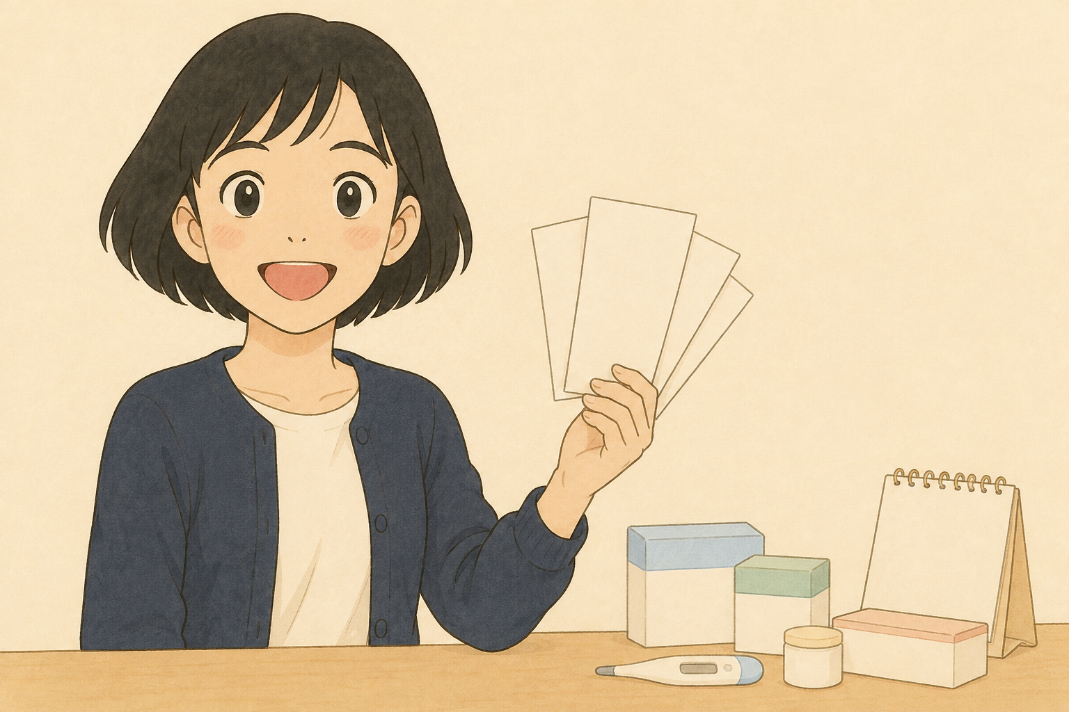 医療費の書類を手に月ごとの高額療養費を確認する税理士きいちゃん