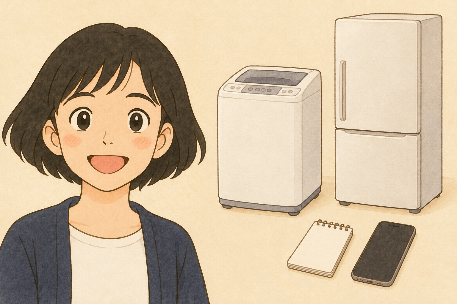 きいちゃんと洗濯機・冷蔵庫・連絡用のメモ
