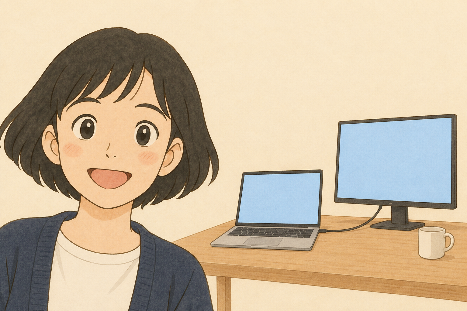 ノートパソコンと外部モニターの接続を考える税理士きいちゃん