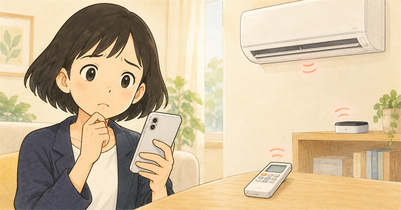 エアコンとSwitchBotハブの置き場所を確認する税理士きいちゃん