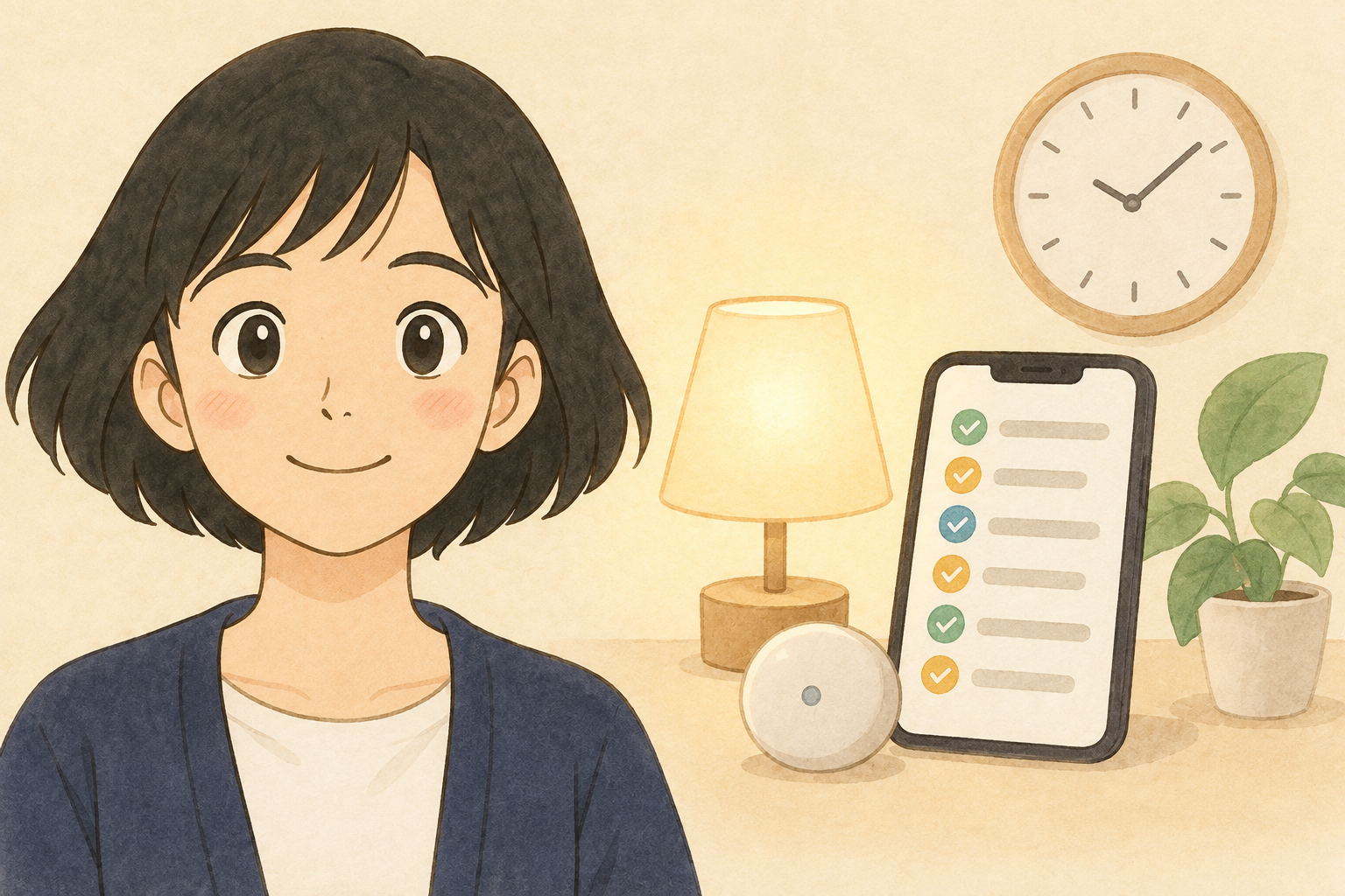 自動化の実行履歴を考えるきいちゃんとスマートフォン・照明・センサー