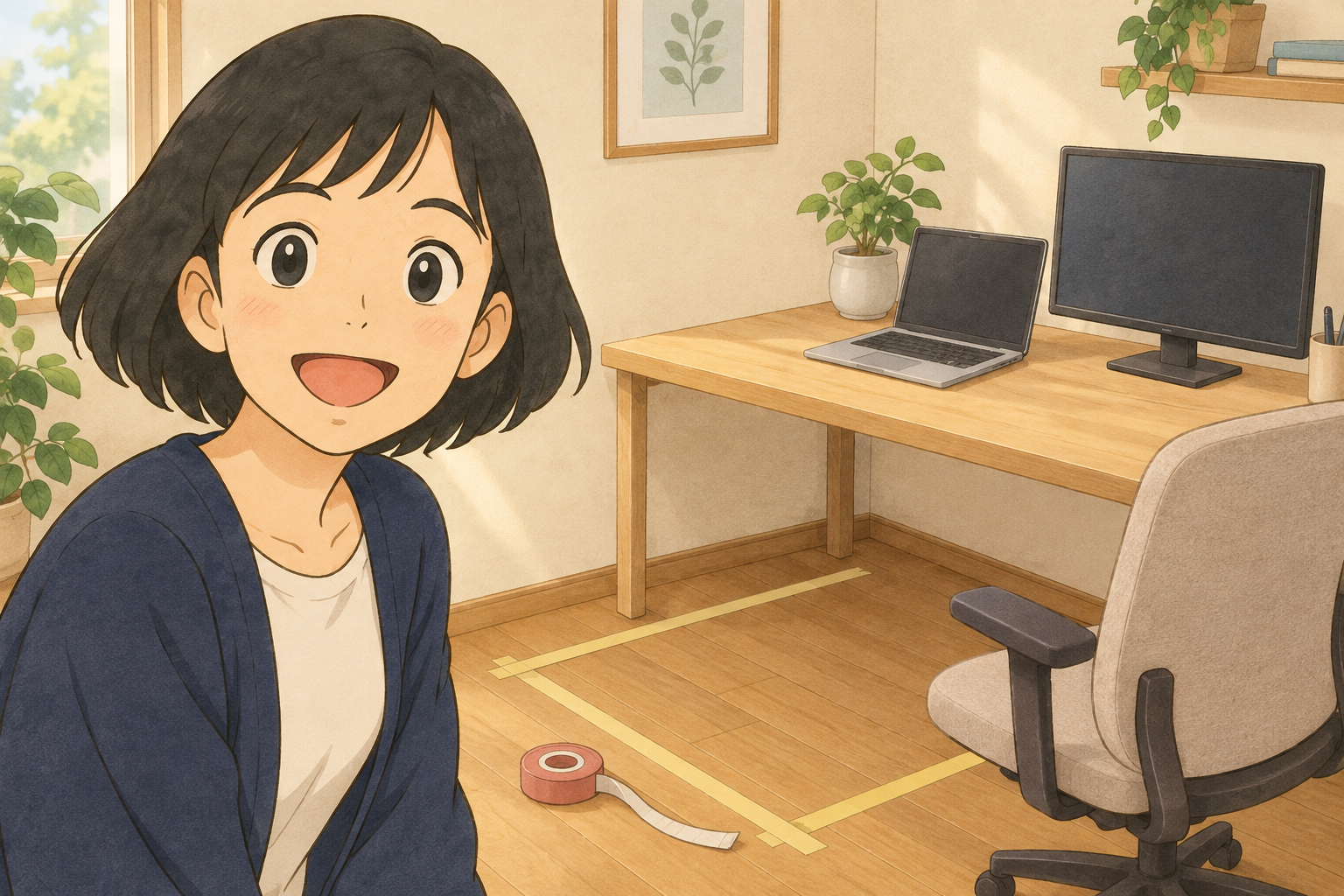 在宅ワーク用デスクの幅と奥行きを測る税理士きいちゃん