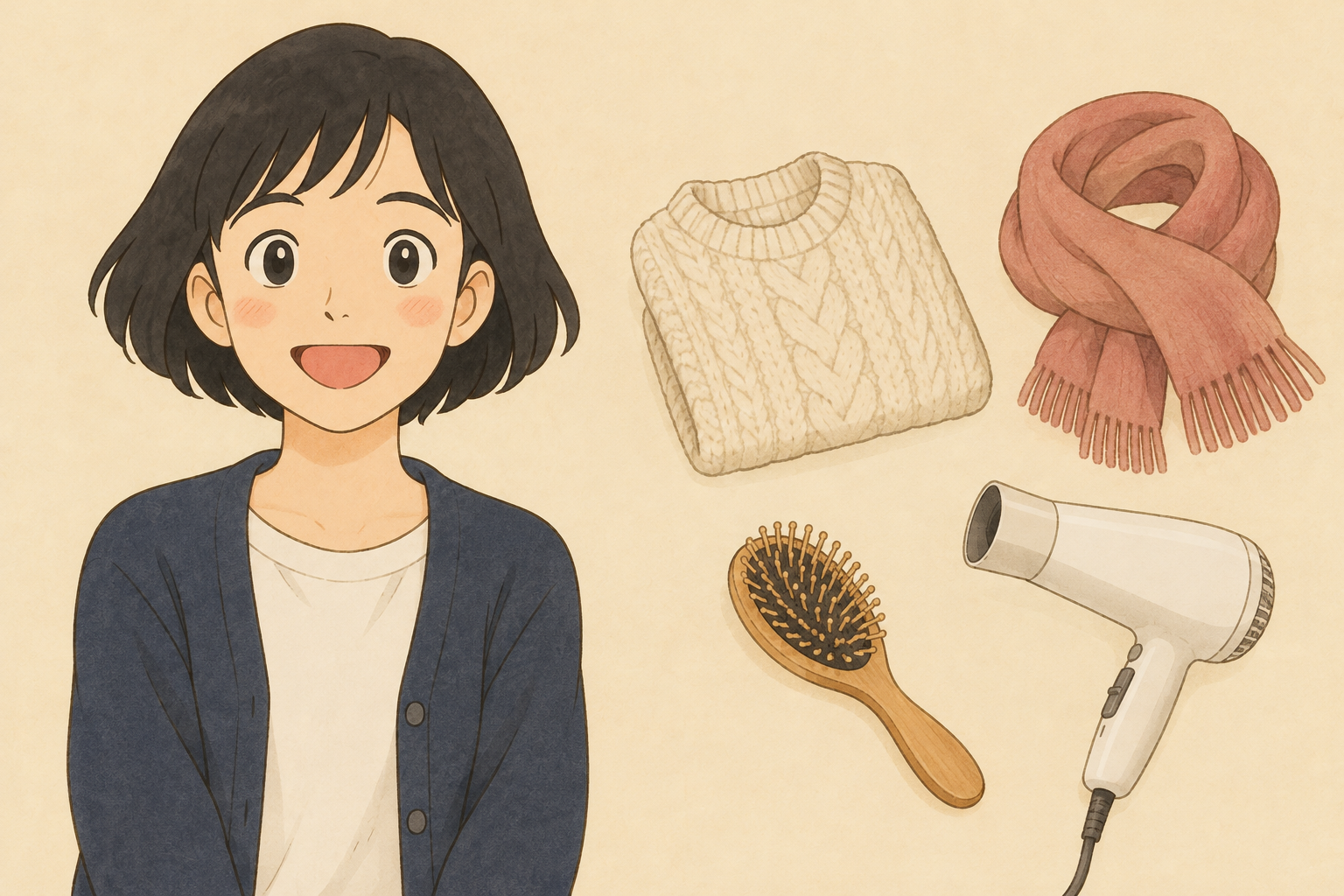 秋冬に髪が静電気で広がる・顔に貼りつく|ドライヤーの最後と服の素材から見直す